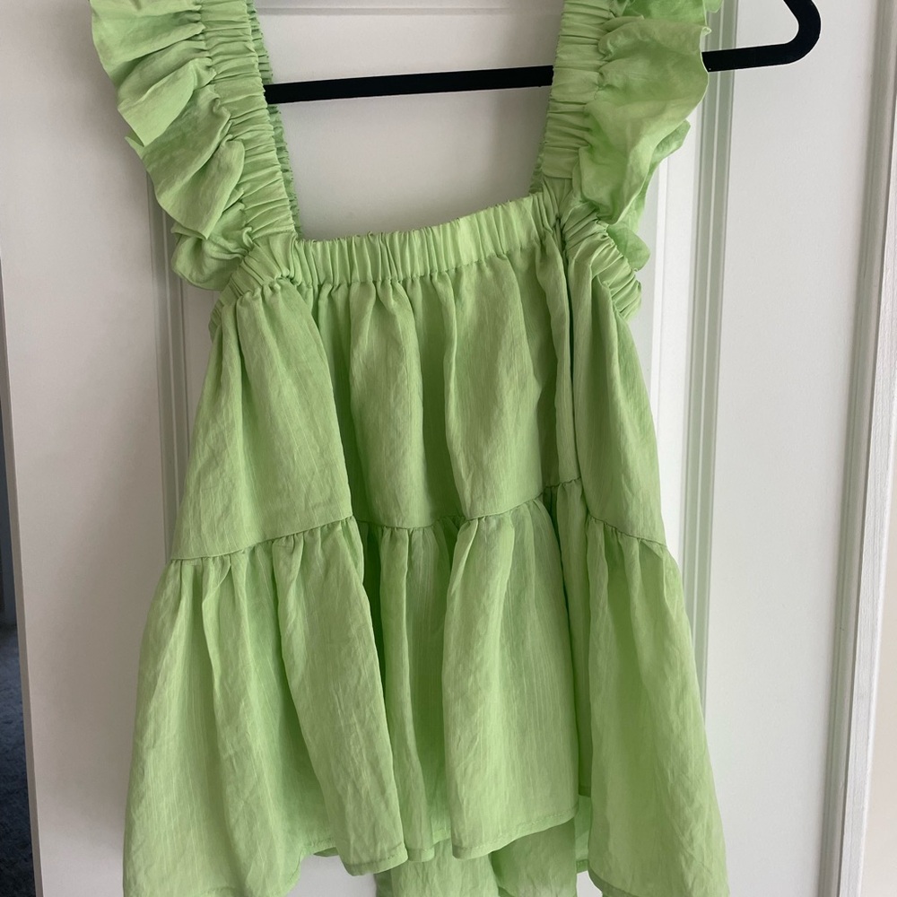 Vestique Lime Green Ruffle Tank Top